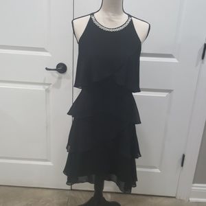 Black chiffon ruffled cocktail dress